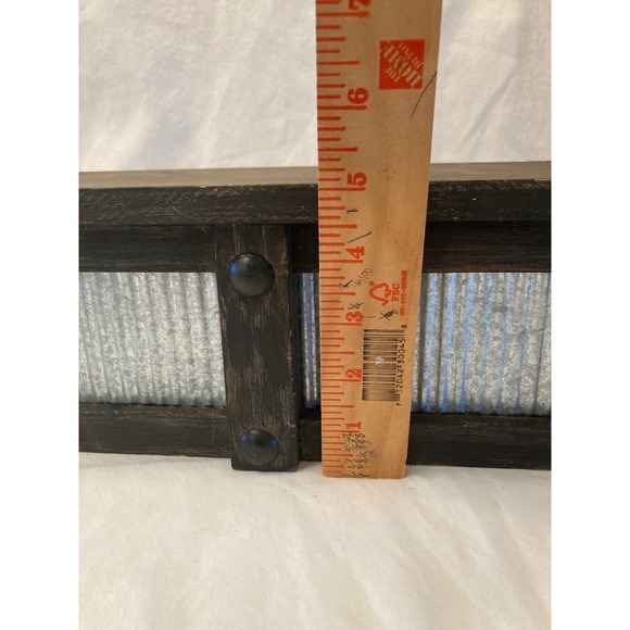 Rustic Wood & Corrugated Metal Wall Shelf Farmhouse Decor Storage - Picture 4 of 8